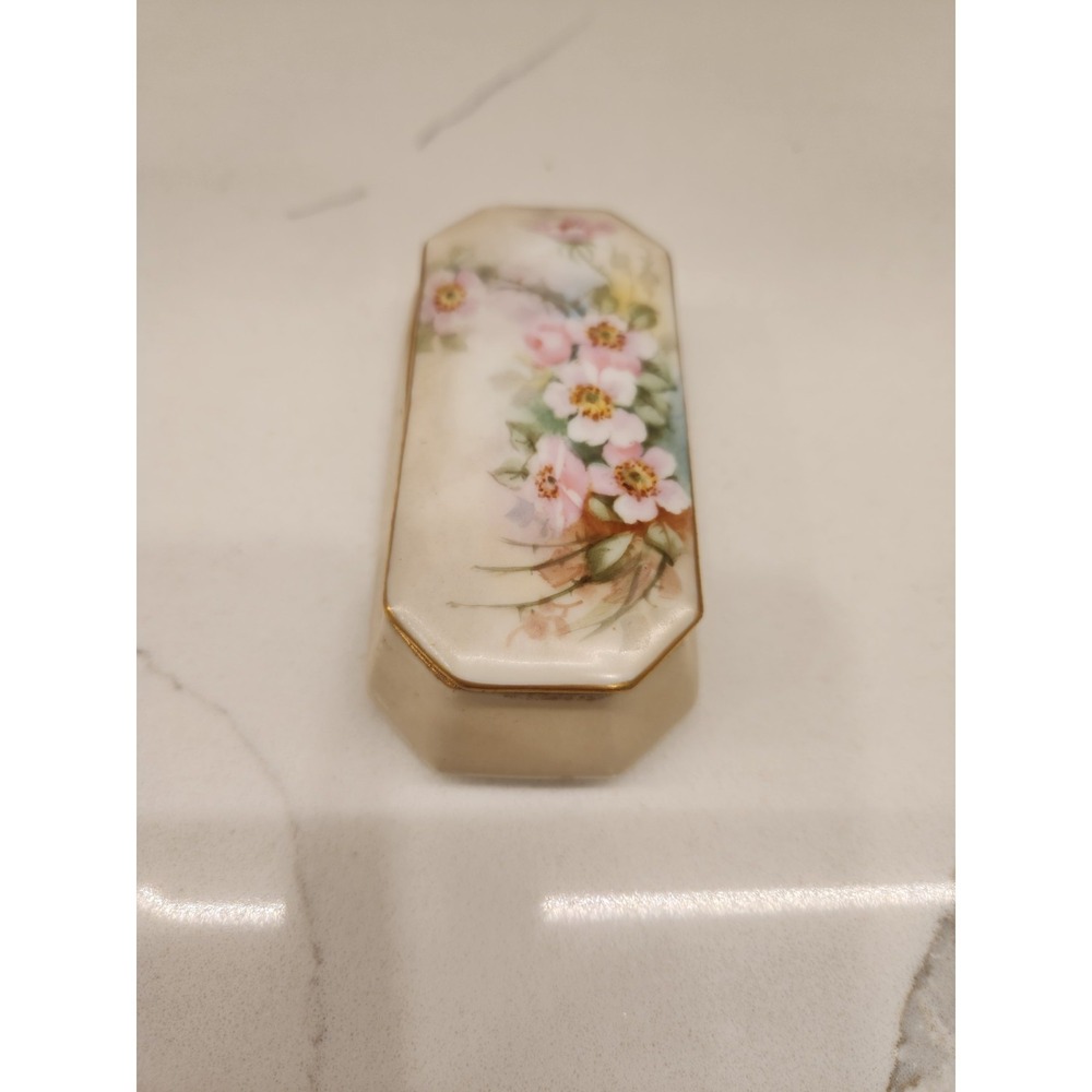 Vintage Limoges France Lidded Trinket Box Pink Wild Roses Hand Painted 3 3/4" - Picture 3 of 10